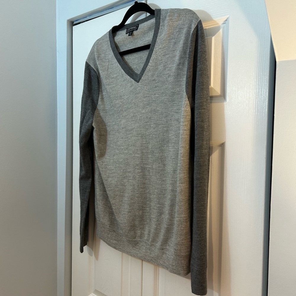 Express Extra Fine Merino Wool Gray V Neck Sweater Men’s Large